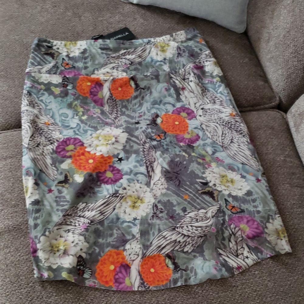 Garella gray floral priny stretchy pencil skirt